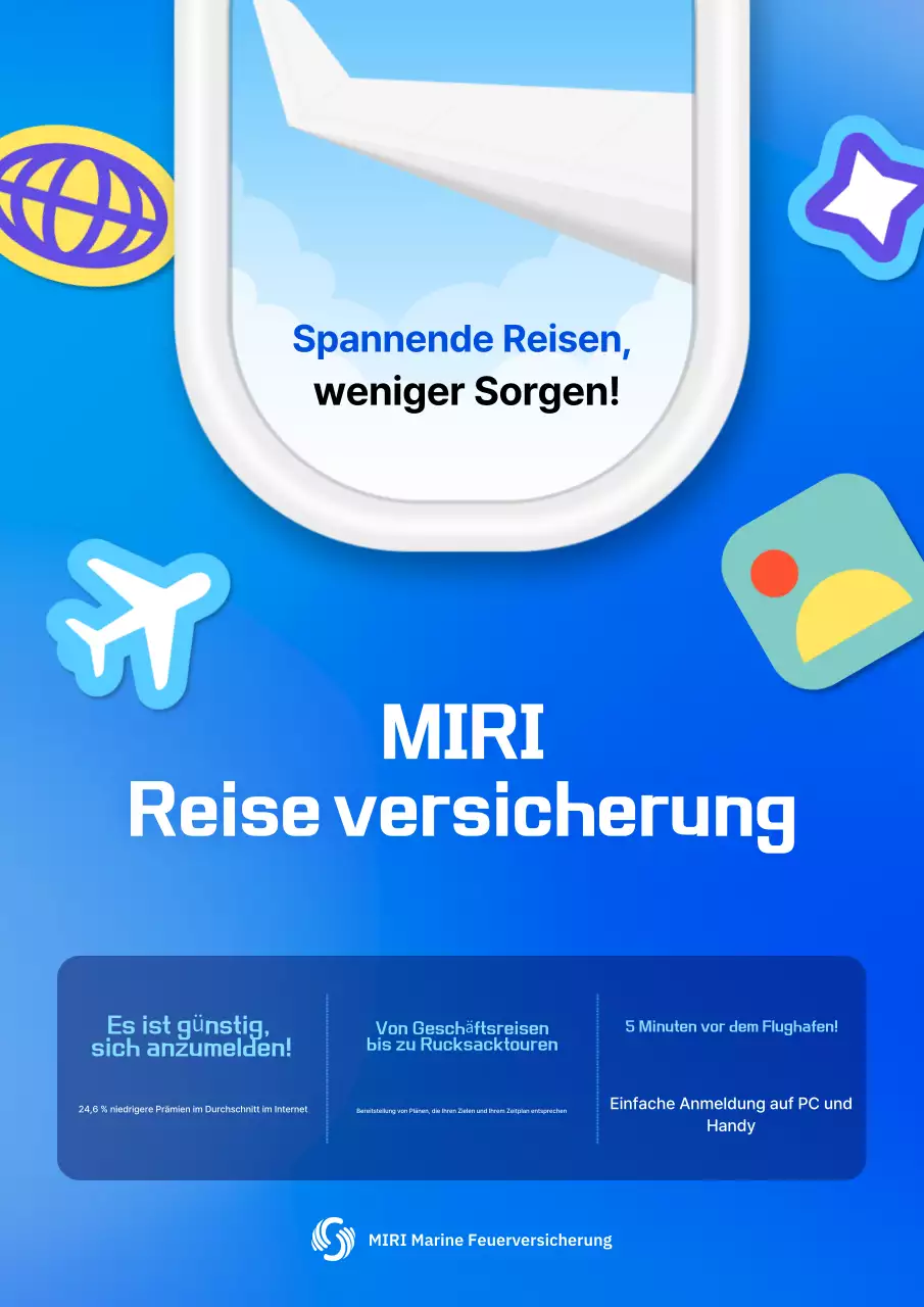 Blaue moderne Reiseversicherungsanzeige