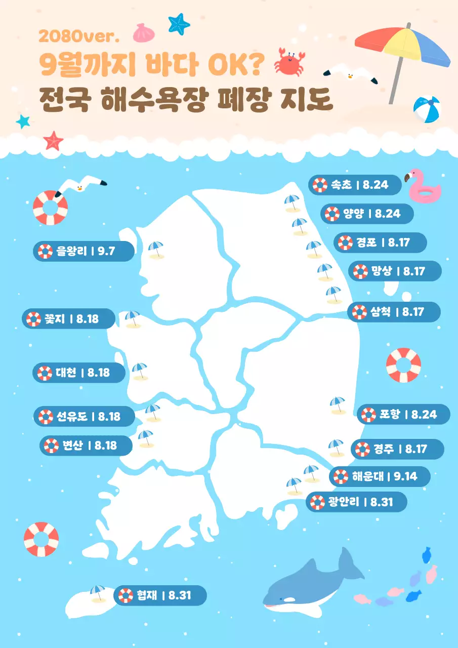 하늘색 아기자기한 해수욕장 안내