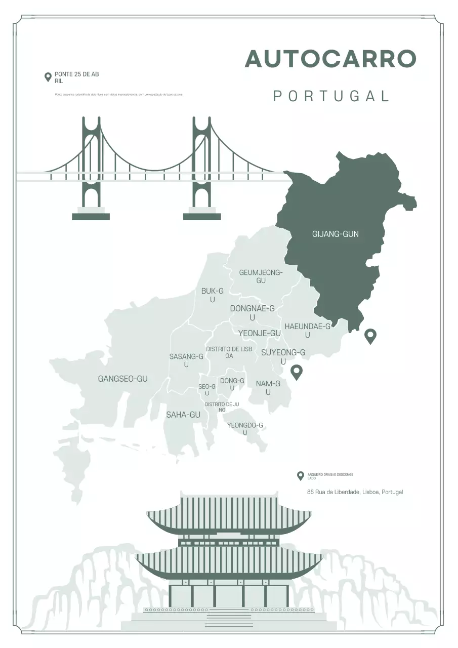 Guia do Mapa de Busan Cinza Minimalista