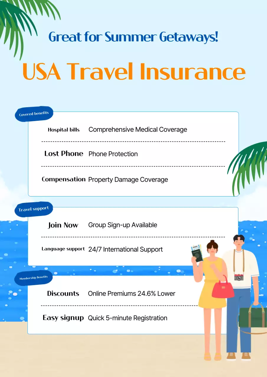 Quảng cáo bảo hiểm du lịch nước ngoài màu xanh sạch