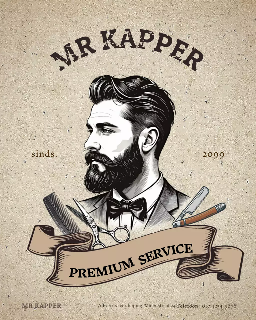 Beige vintage kapperszaakadvertentie