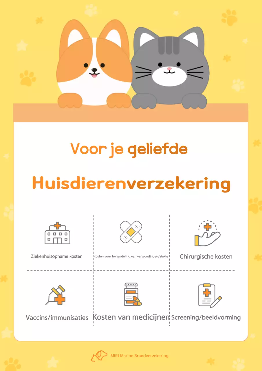 Gele schattige advertentie voor huisdierenverzekering