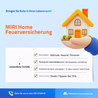 Moderne blaue Werbung für die Hausbrandversicherung
