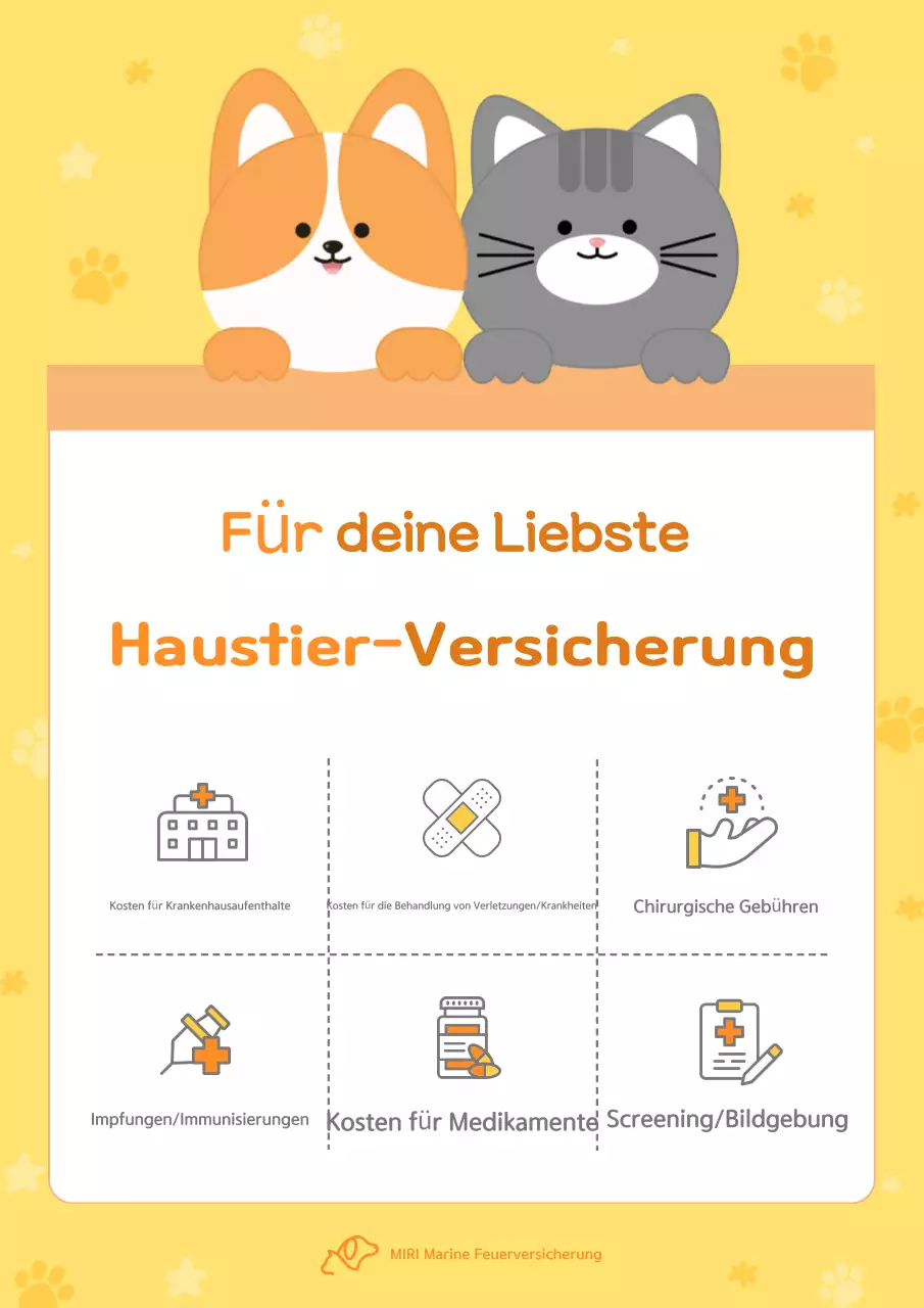 Gelbe süße Haustierversicherungsanzeige