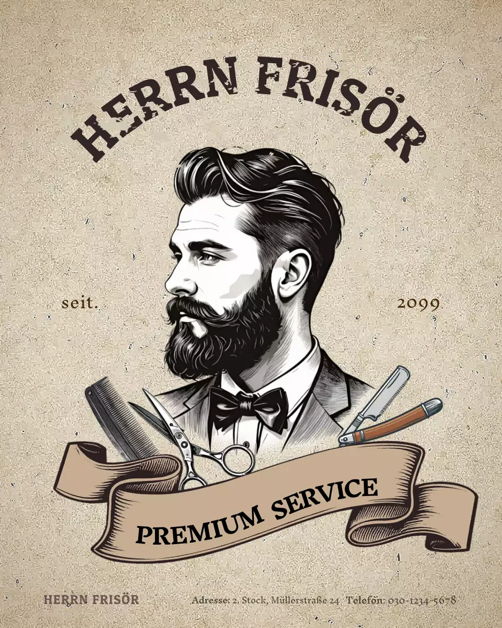 Beige Vintage Barbershop-Werbung