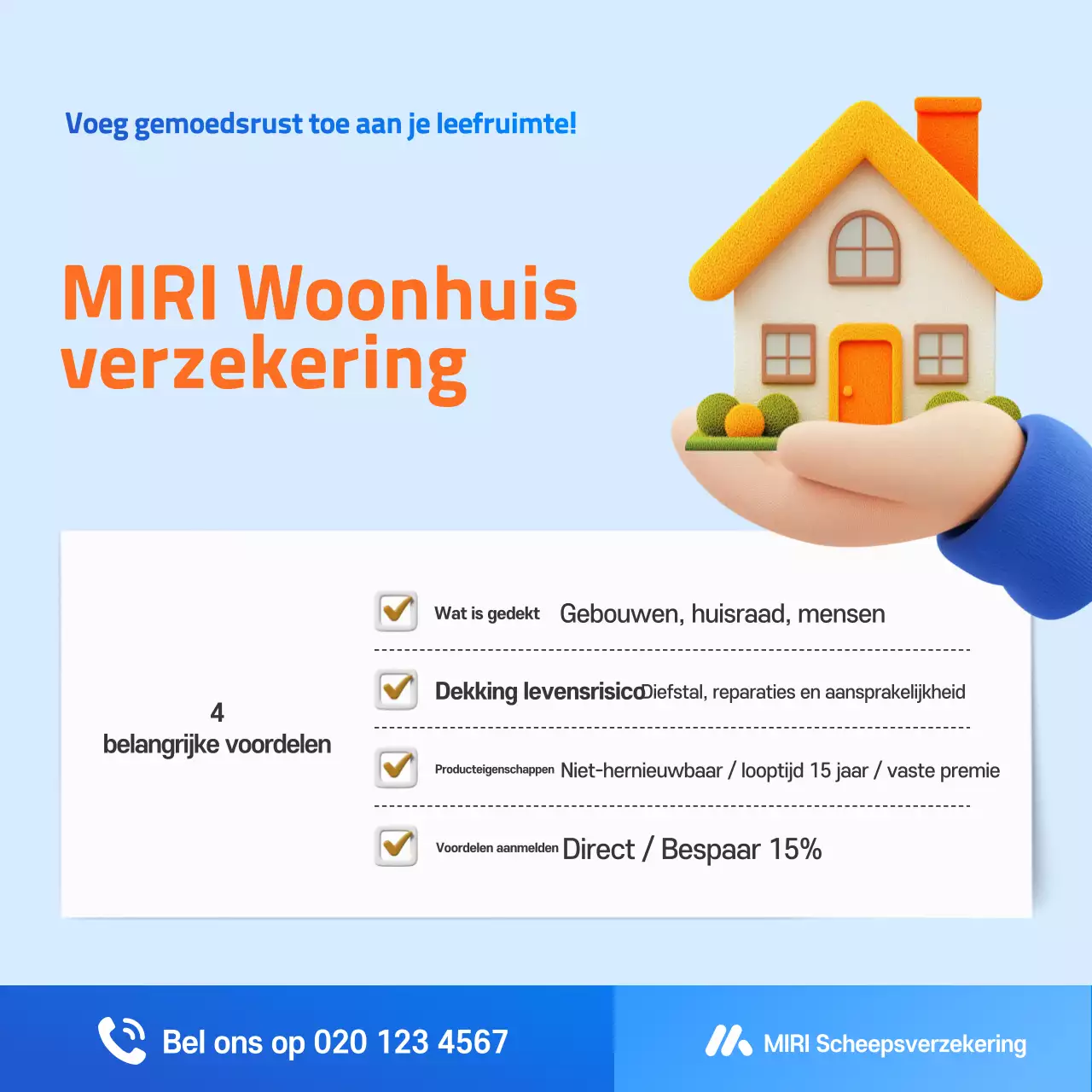 Moderne blauwe woningbrandverzekeringsadvertentie