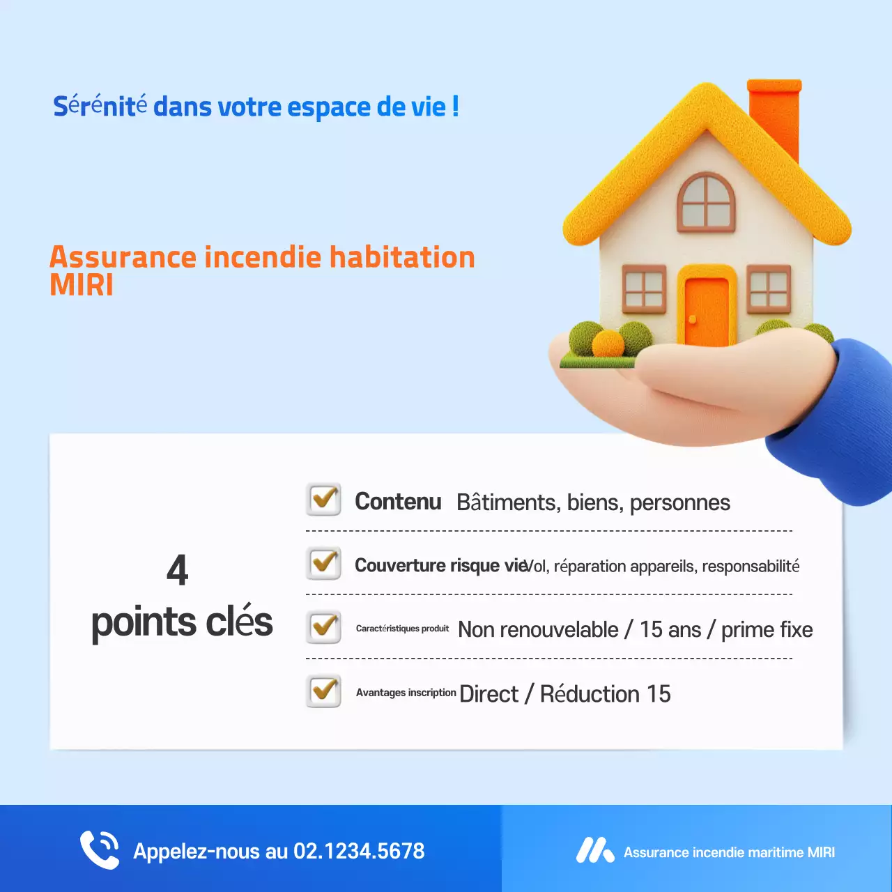 Publicité moderne sur l'assurance incendie pour les maisons bleues