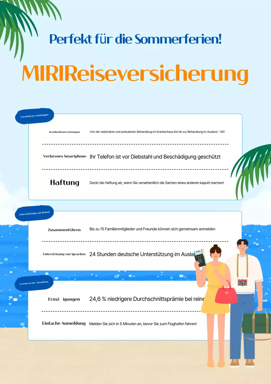 Saubere blaue Anzeige für Auslandsreiseversicherungen