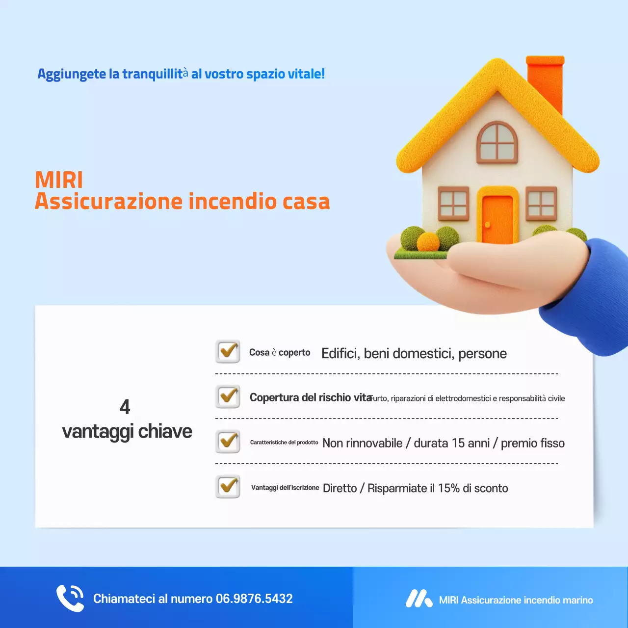 Pubblicità moderna di assicurazione antincendio per la casa blu