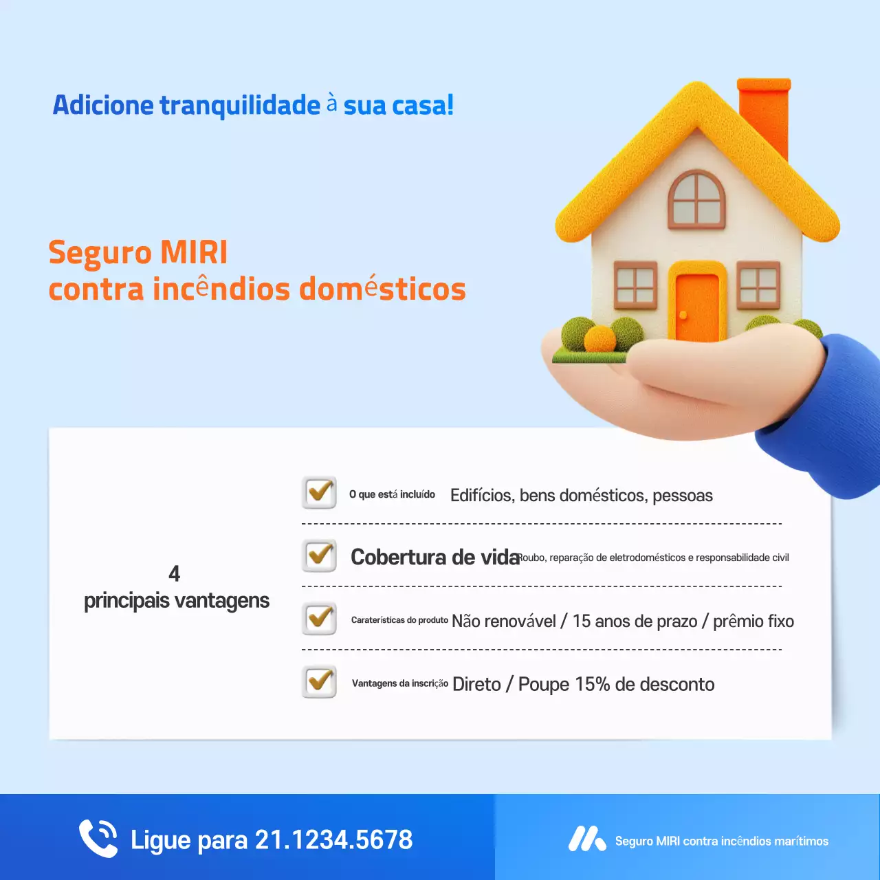 Anúncio moderno de seguro contra incêndio residencial azul
