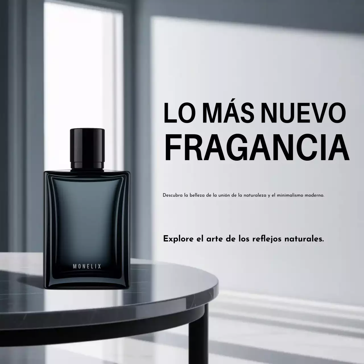 Publicidad de fragancias modernas negras en redes sociales