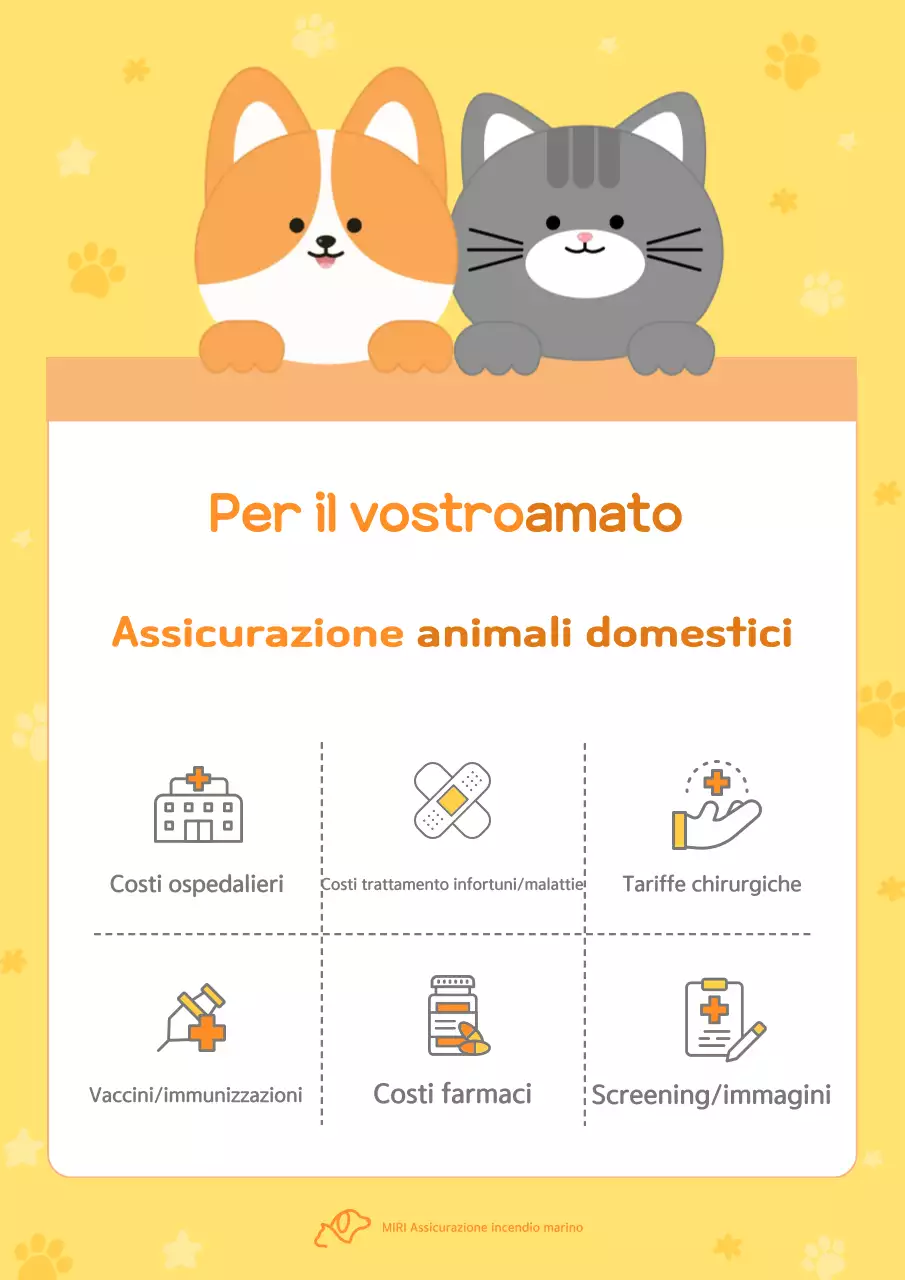 Pubblicità carina e gialla di un'assicurazione per animali domestici