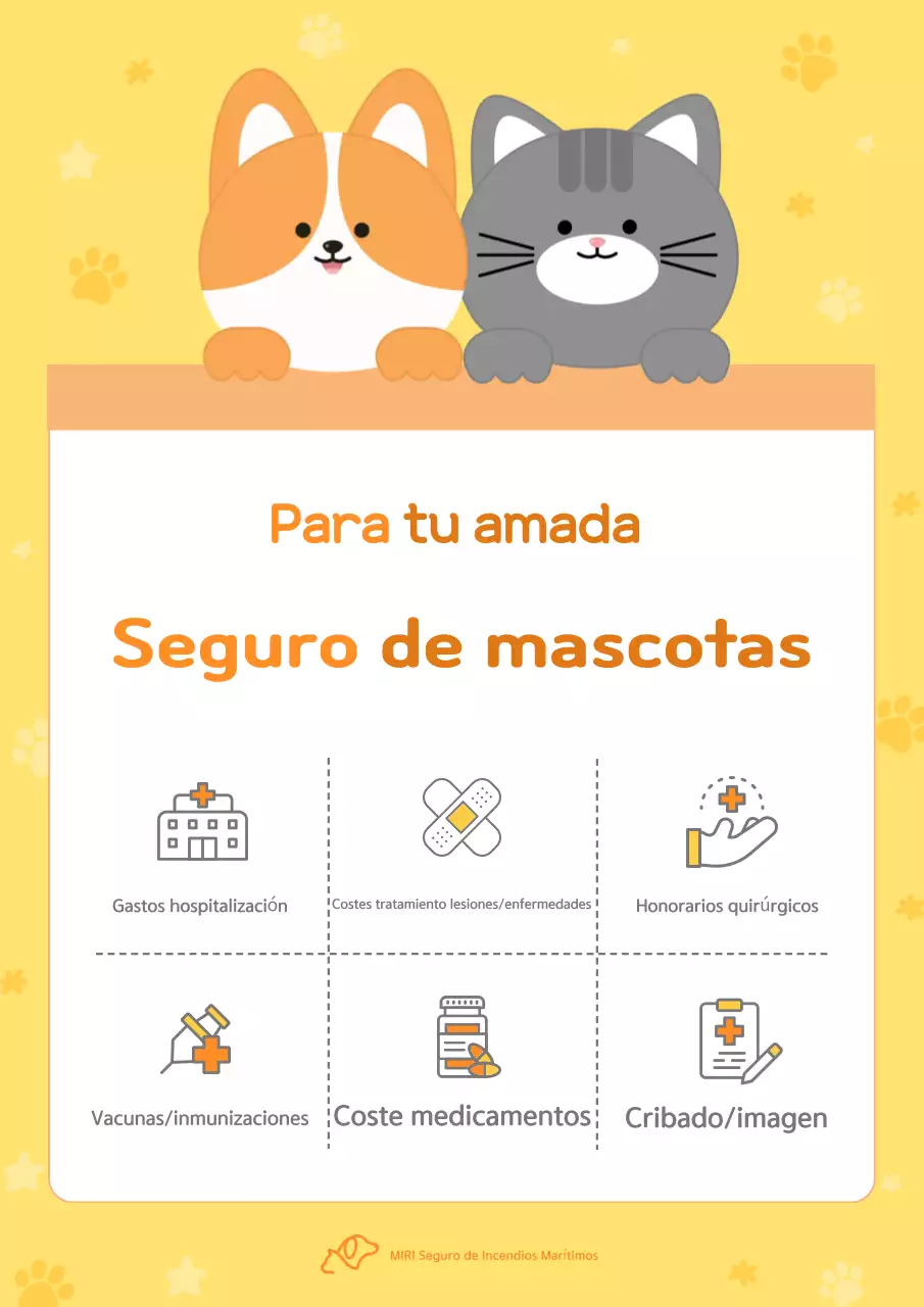 Anuncio amarillo de seguro para mascotas