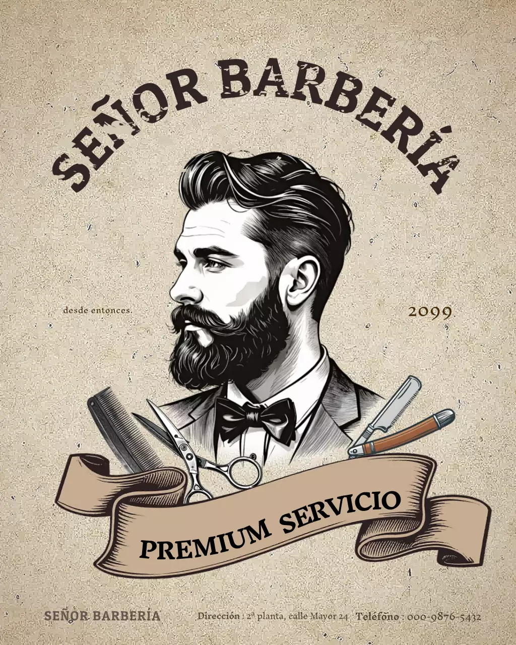 Anuncio de barbería vintage beige