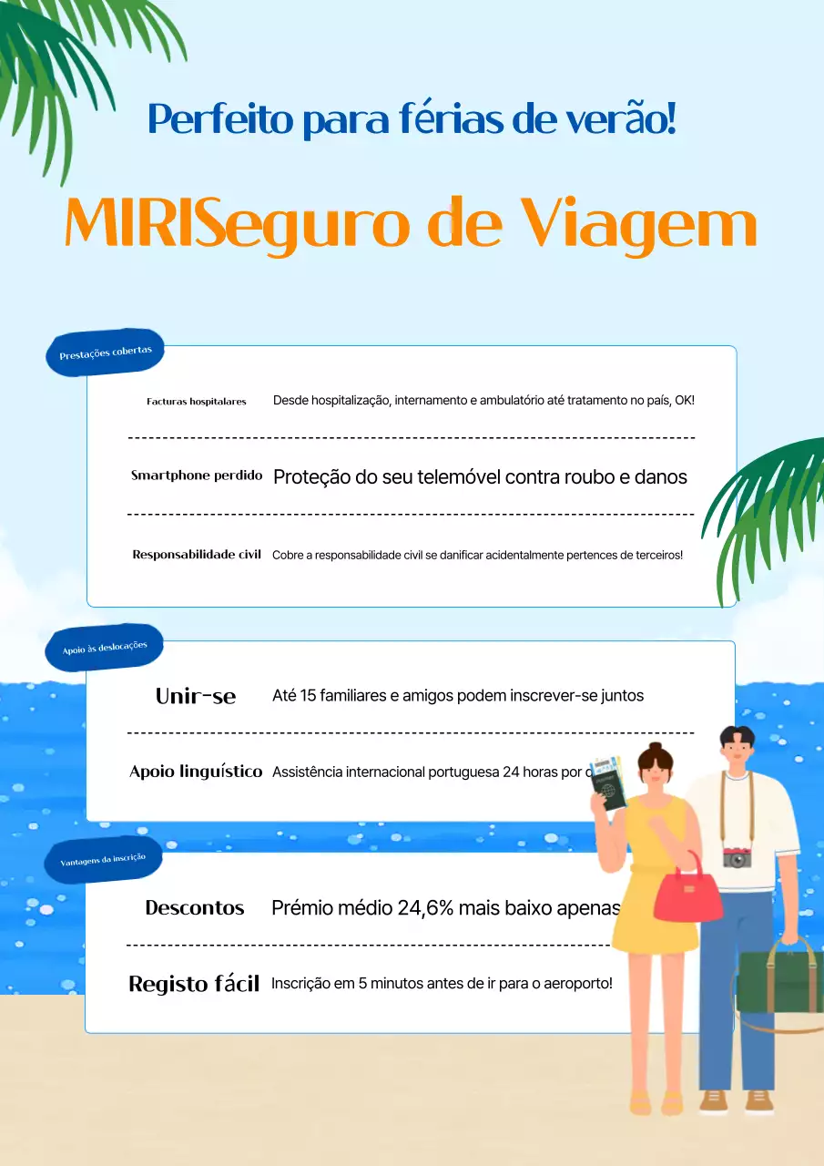 Anúncio de seguro viagem internacional azul limpo