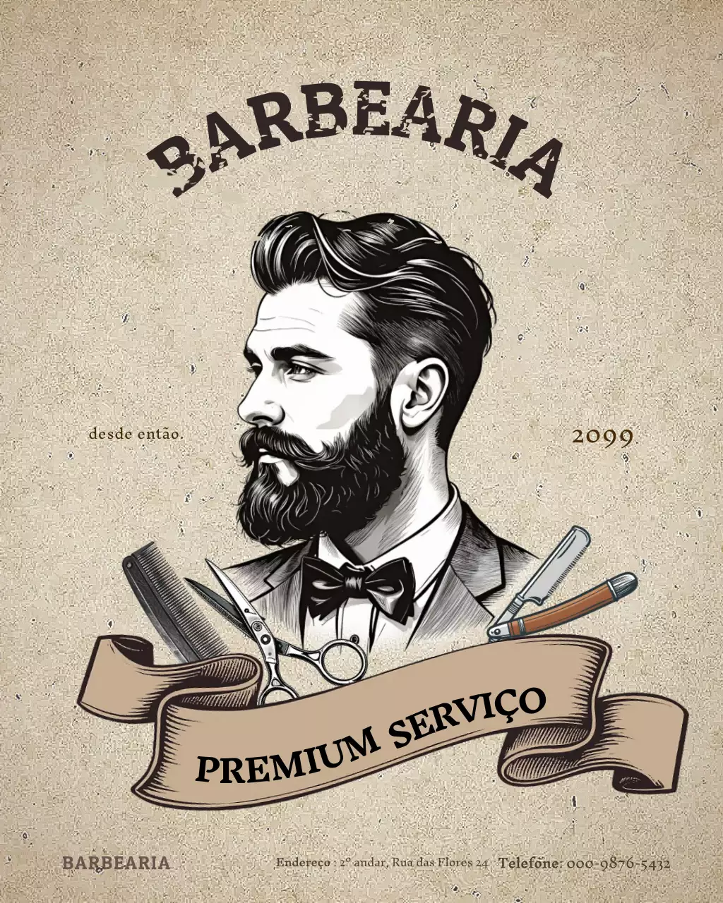 Anúncio de barbearia vintage bege