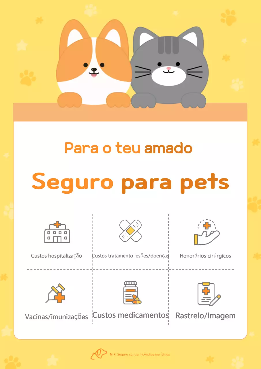 Anúncio amarelo fofo de seguro para animais de estimação