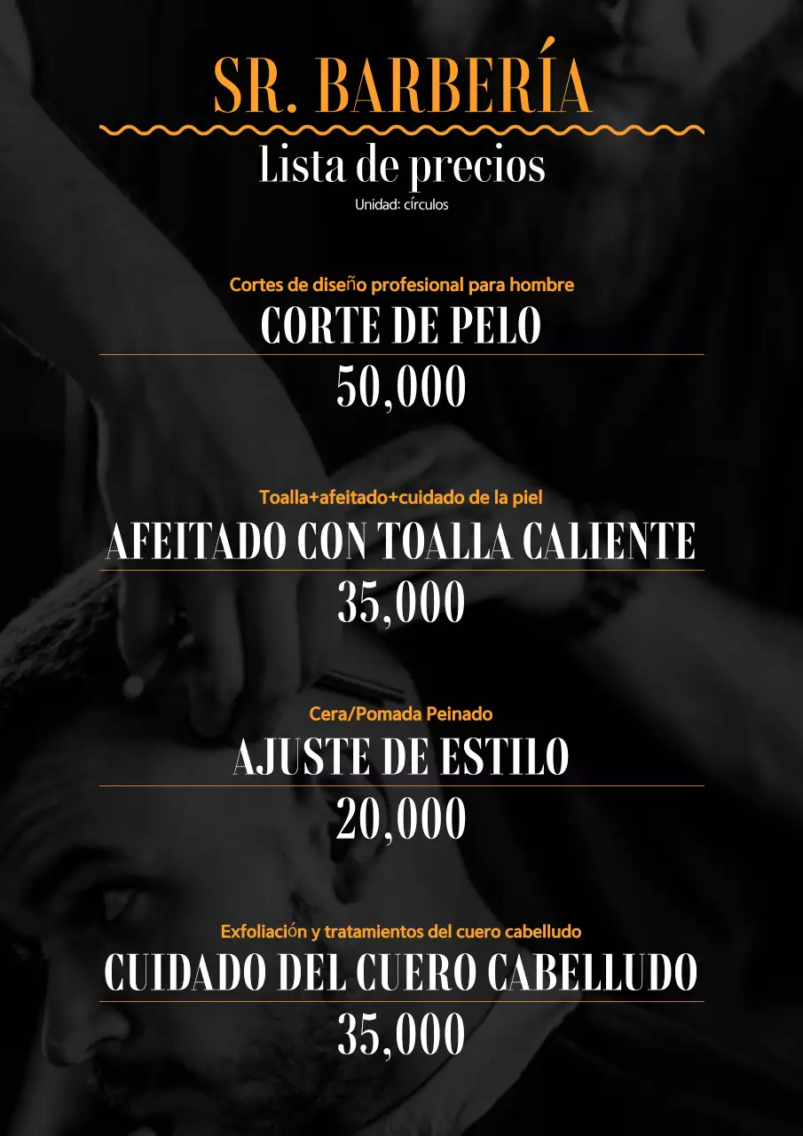 Guía de precios de la barbería moderna de Orange