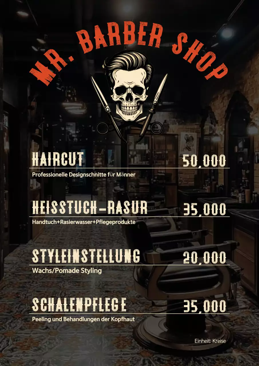 braunes Vintage-Barbiermenü