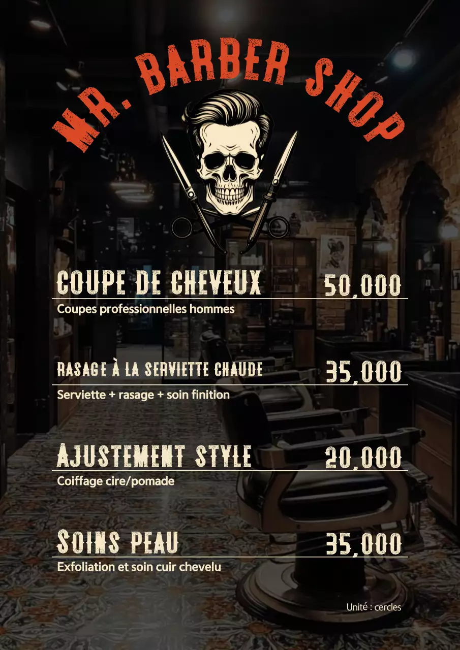 menu du salon de coiffure vintage marron