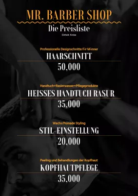 Preislistenführer für den Orange Modern Barbershop