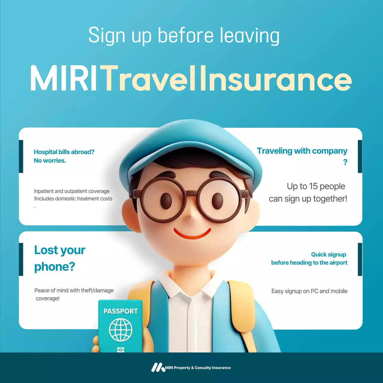 Quảng cáo Bảo hiểm Du lịch Hiện đại Sky Blue