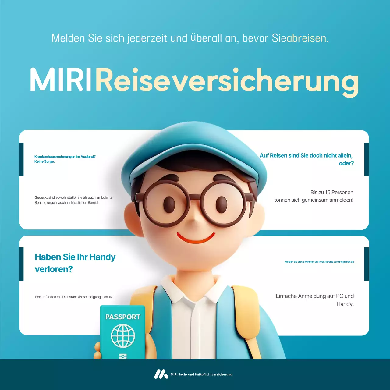 Himmelblaue moderne Reiseversicherungsanzeige