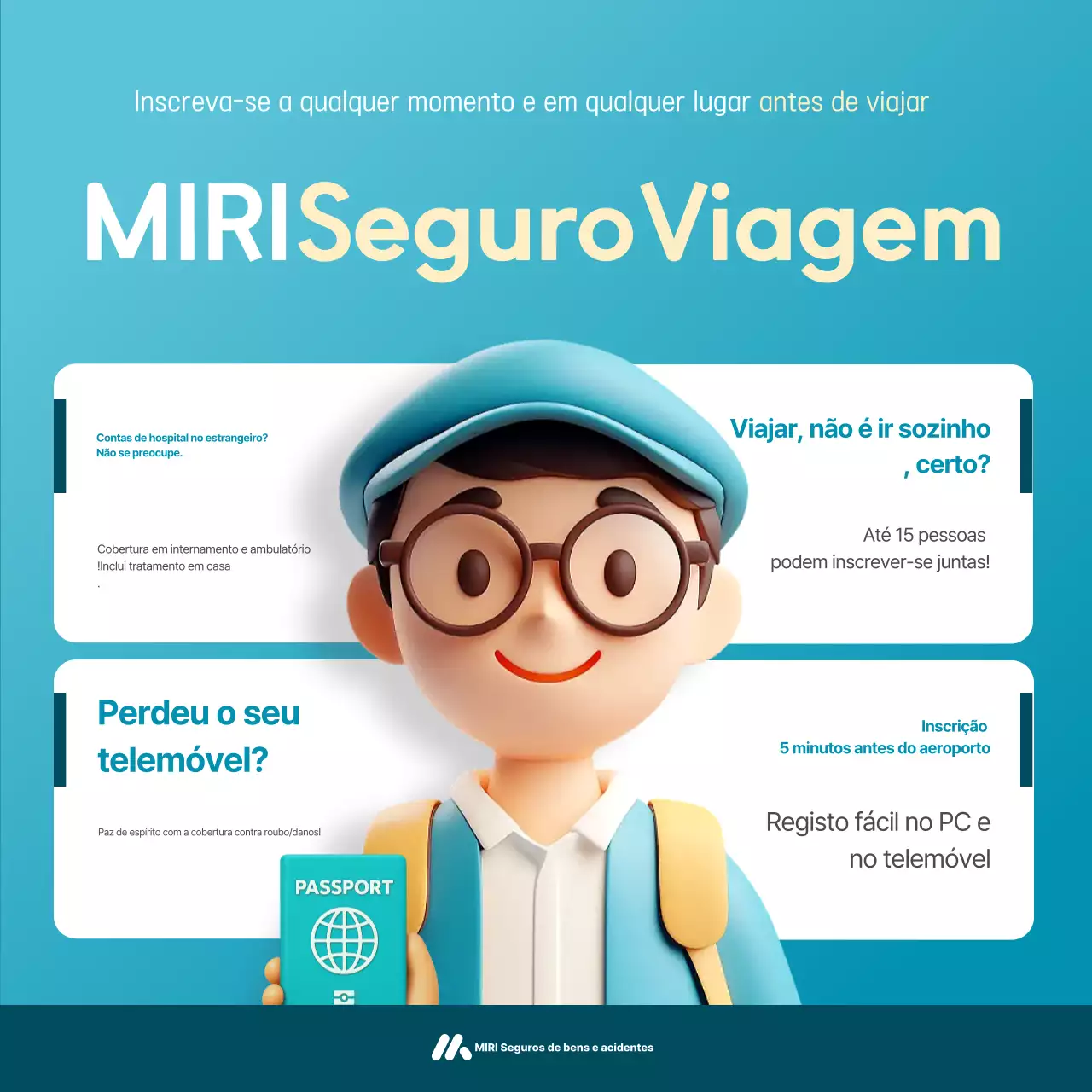 Anúncio de seguro viagem moderno azul-celeste