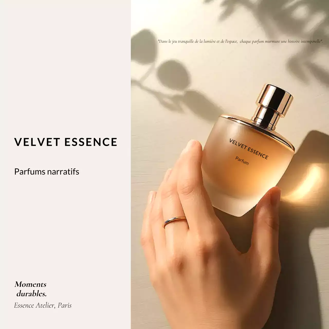 Publicité pour un parfum beige élégant sur les réseaux sociaux