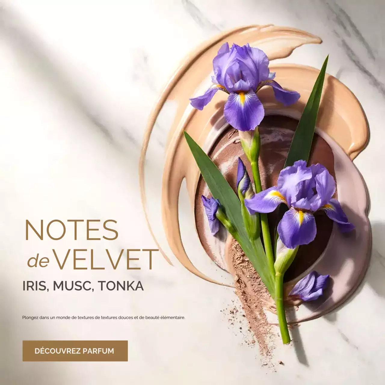 Publicité pour un parfum Purple Elegant sur les réseaux sociaux