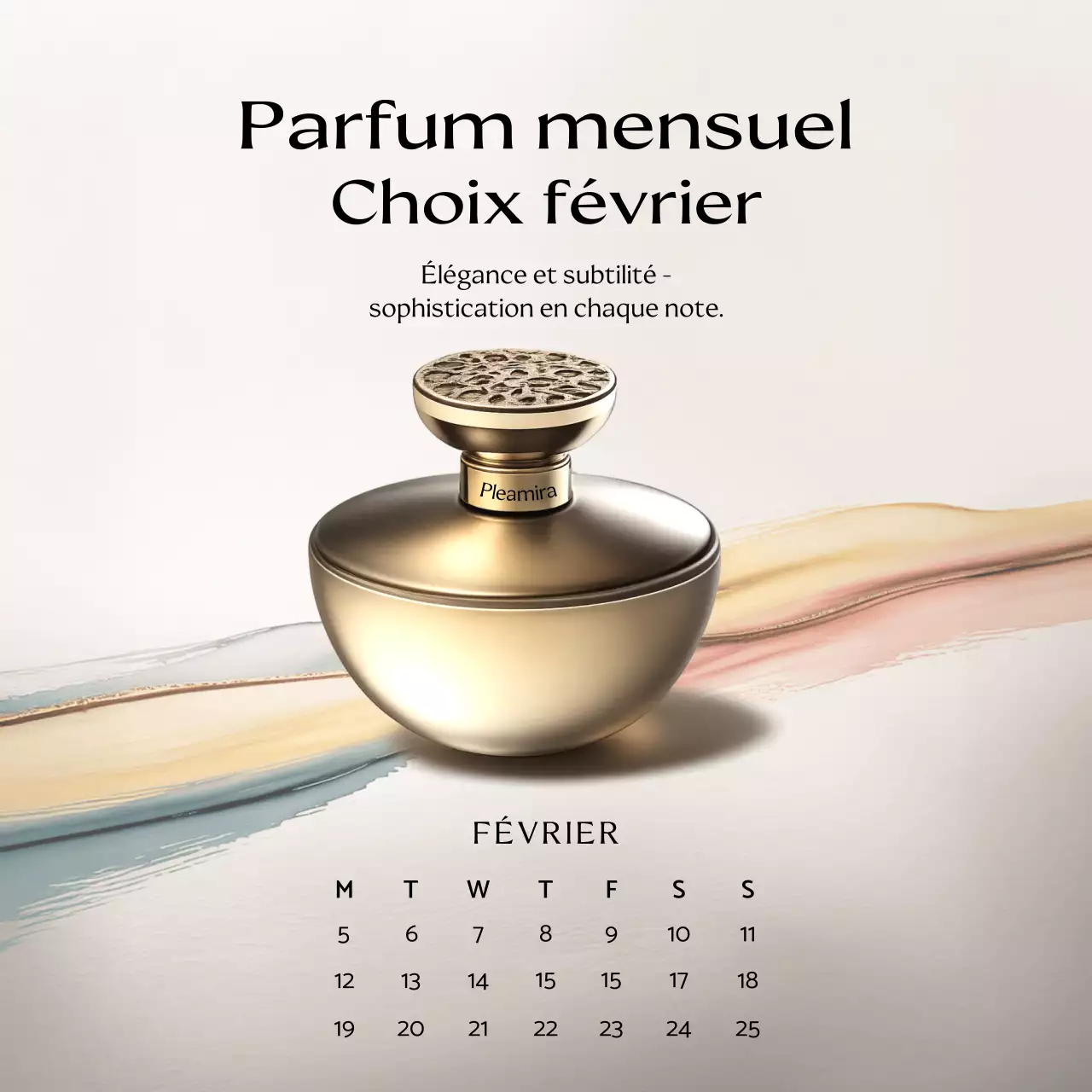 Publication sur les réseaux sociaux du calendrier des parfums élégants et dorés