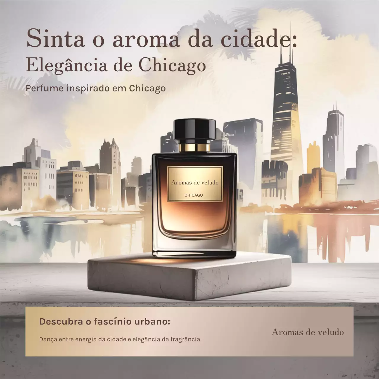 Publicação de anúncio de perfume elegante bege em mídia social