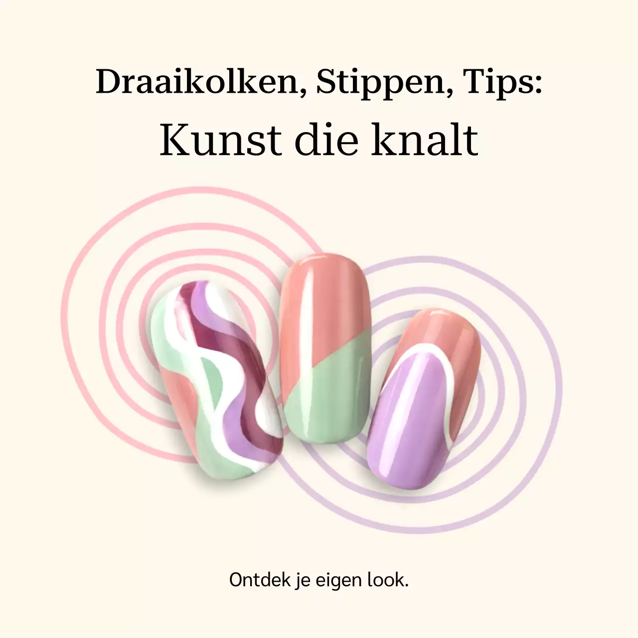 Kleurrijke moderne nagelkunst promotiepost op sociale media