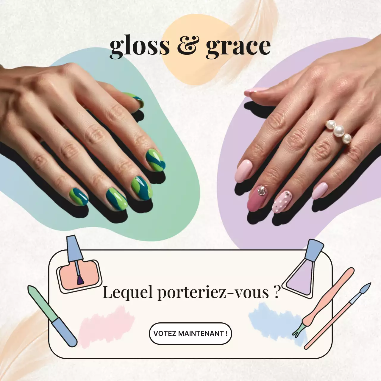 Publicité pour des ongles colorés et tendance sur les réseaux sociaux