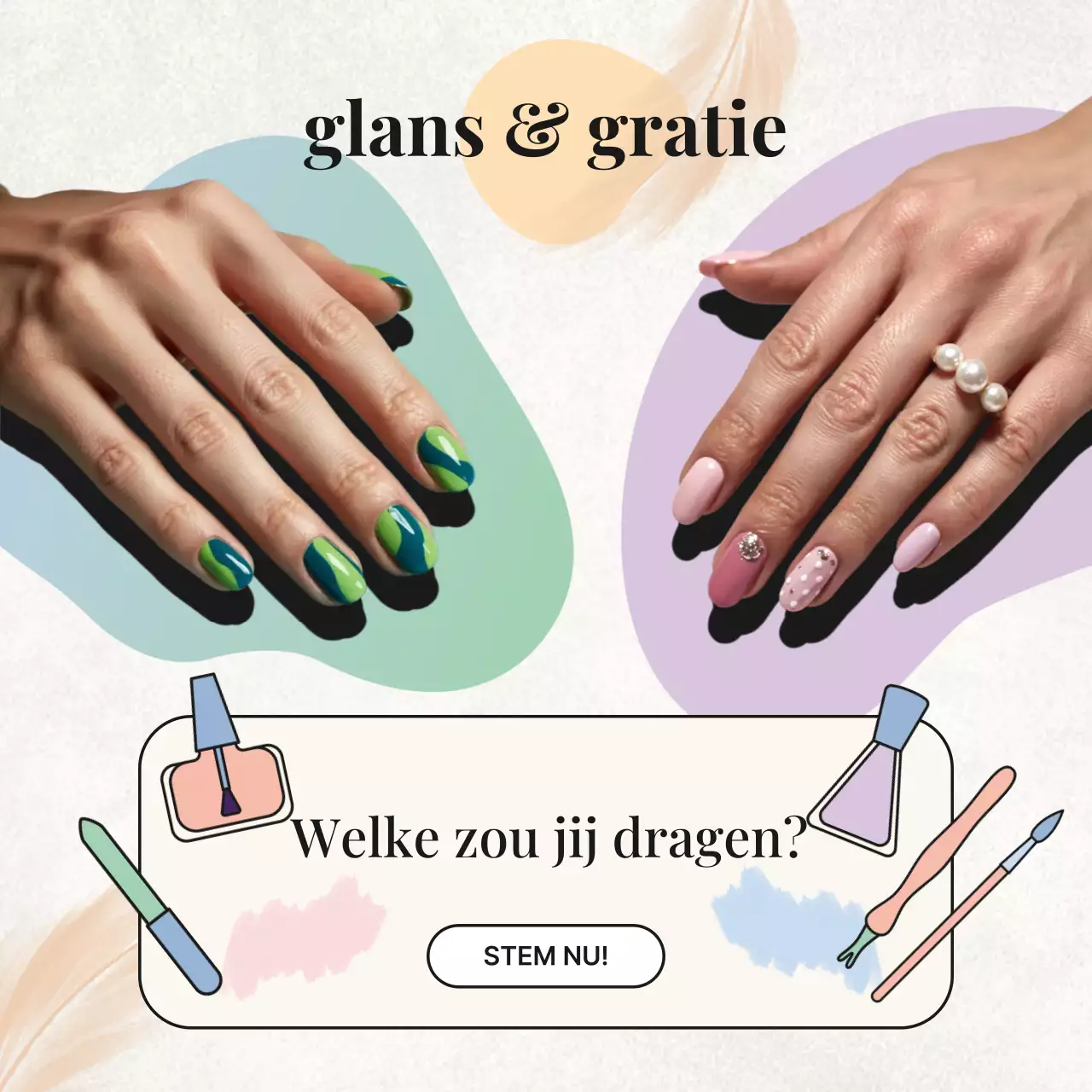 Kleurrijke trendy nageladvertentie op sociale media