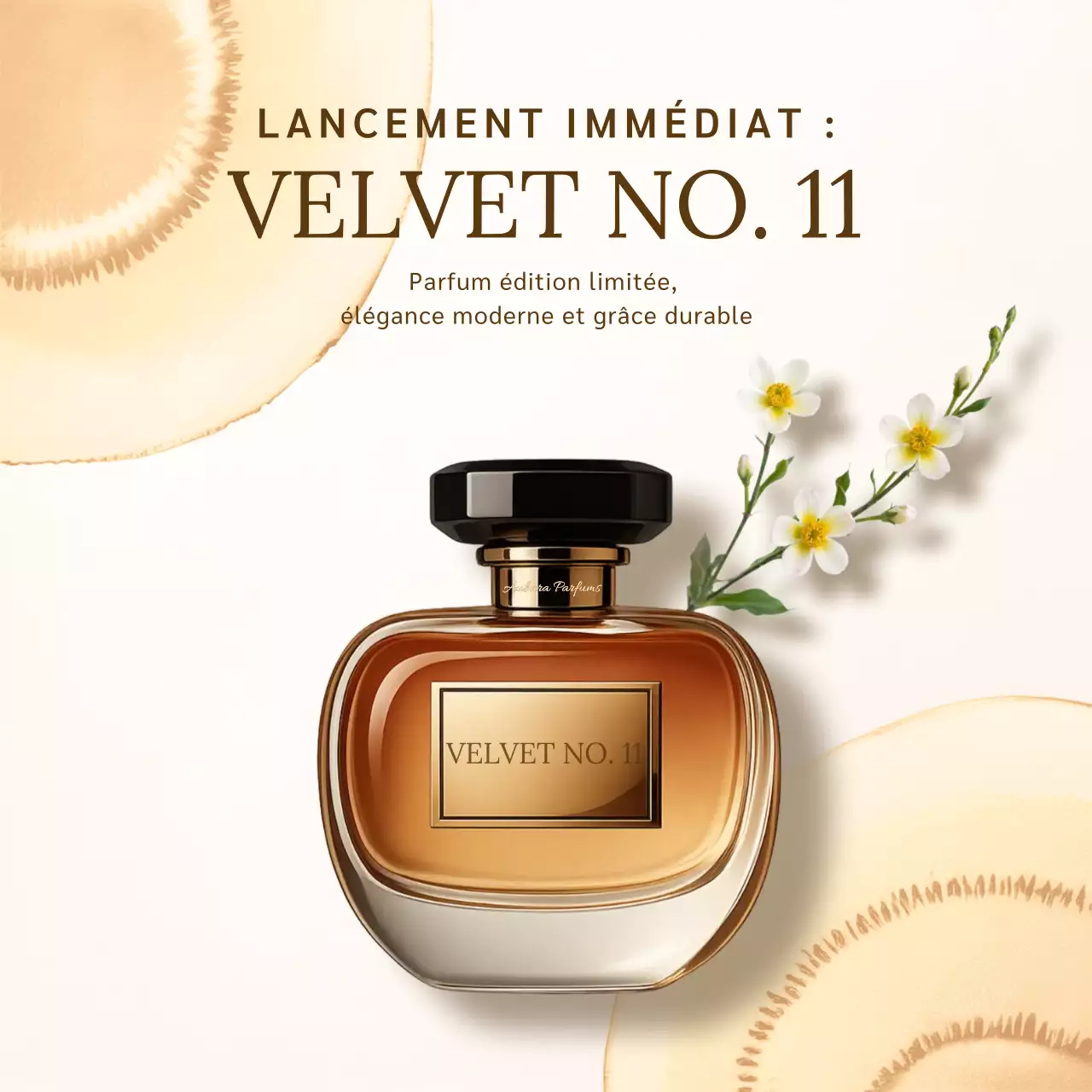 Publicité pour un parfum beige élégant sur les réseaux sociaux