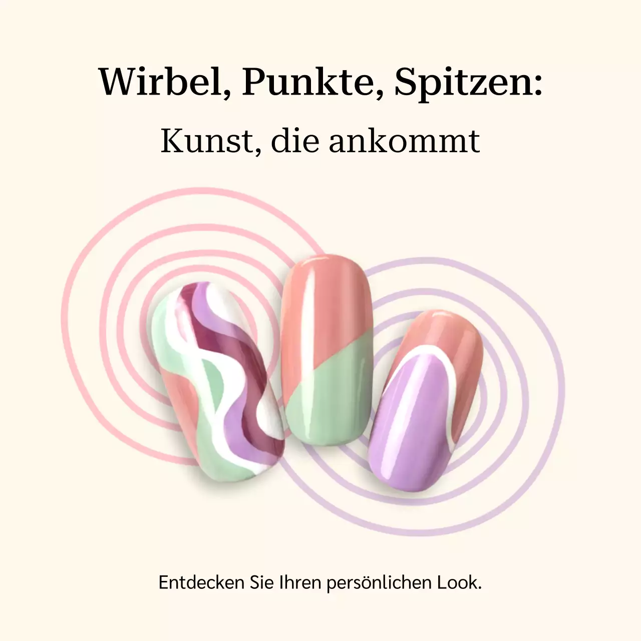 Farbenfroher Social-Media-Beitrag zur modernen Nailart-Werbung