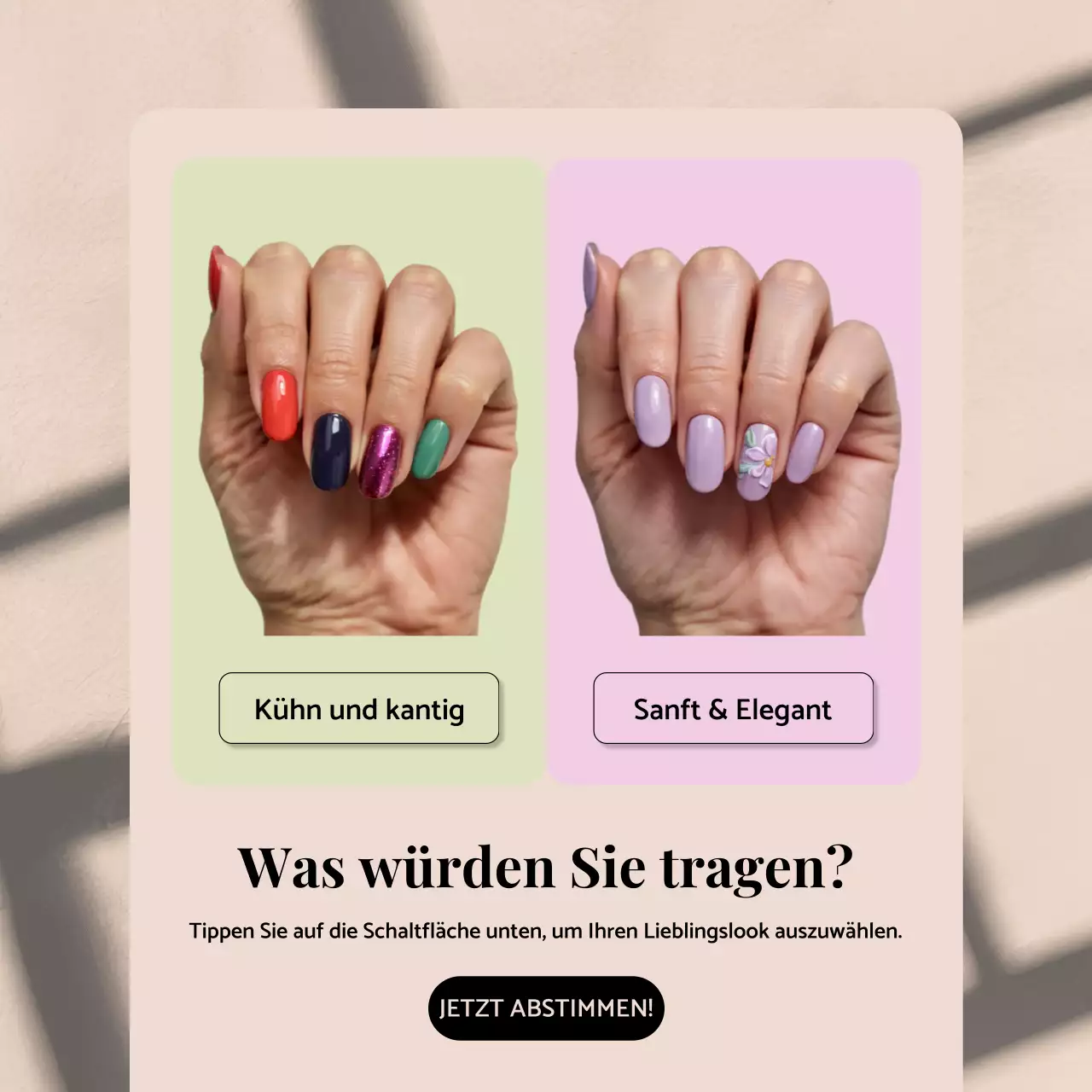 Beigefarbener trendiger Social-Media-Beitrag zur Nagelpromotion
