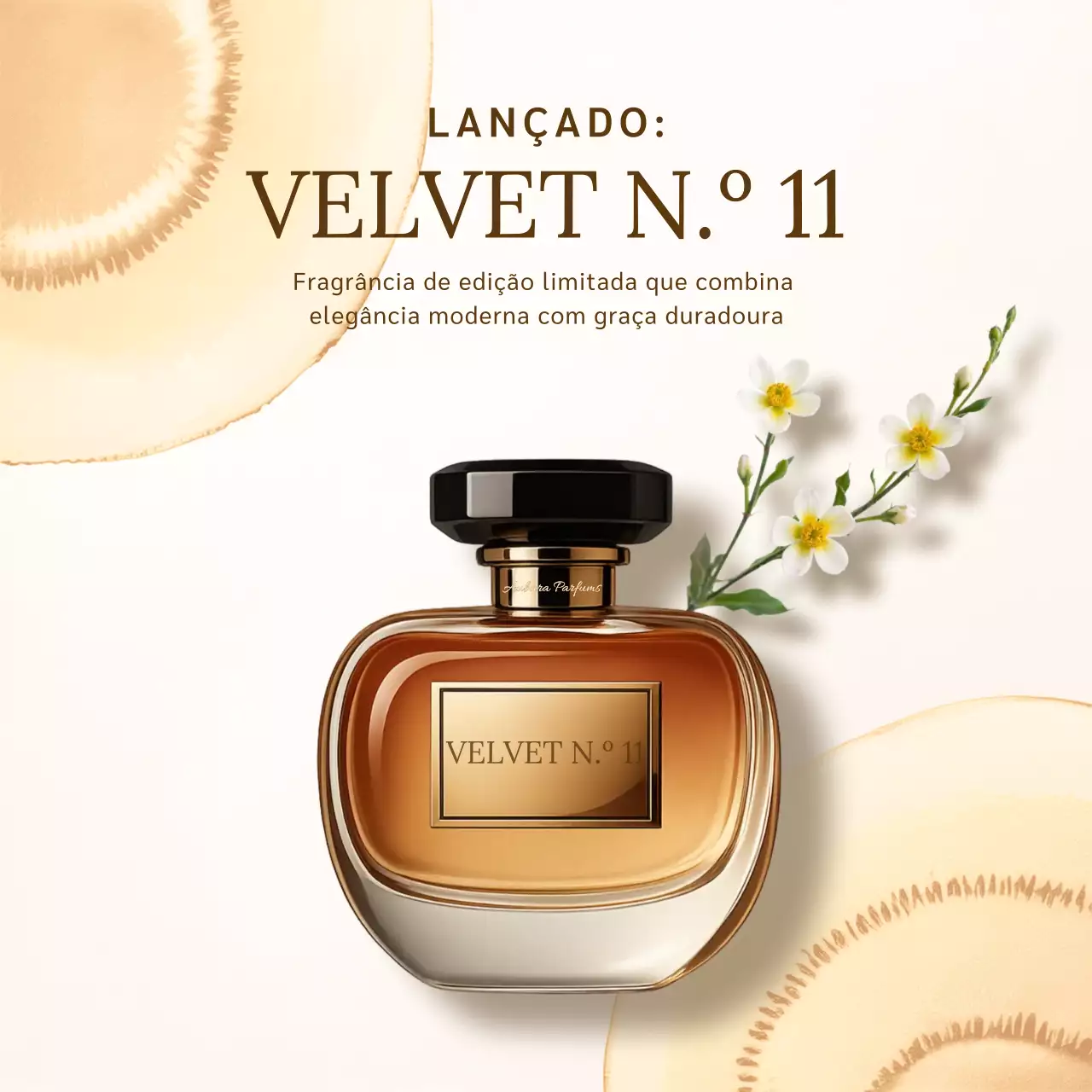 Publicação de anúncio de fragrância elegante bege em mídia social