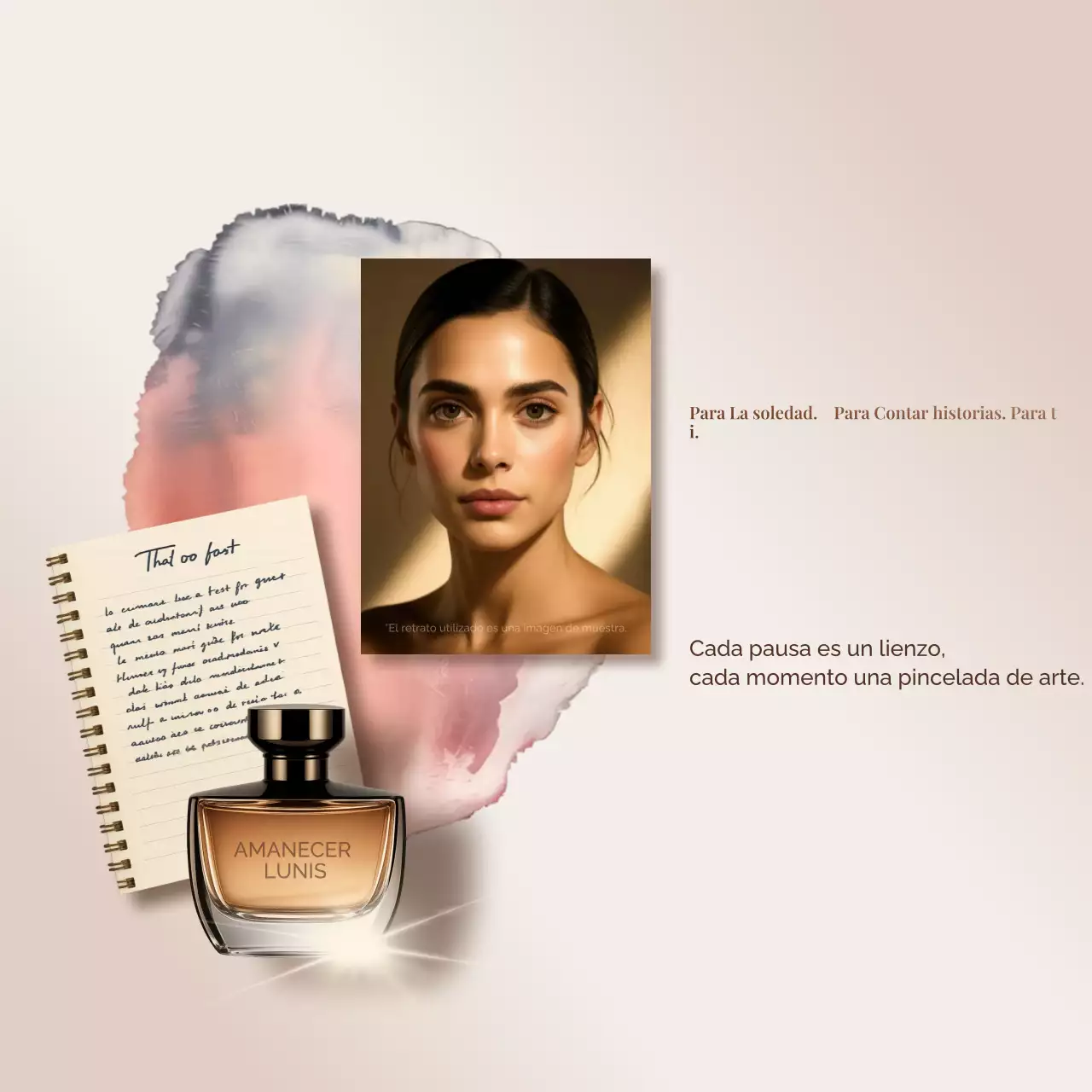 Publicación en redes sociales de un elegante perfume beige