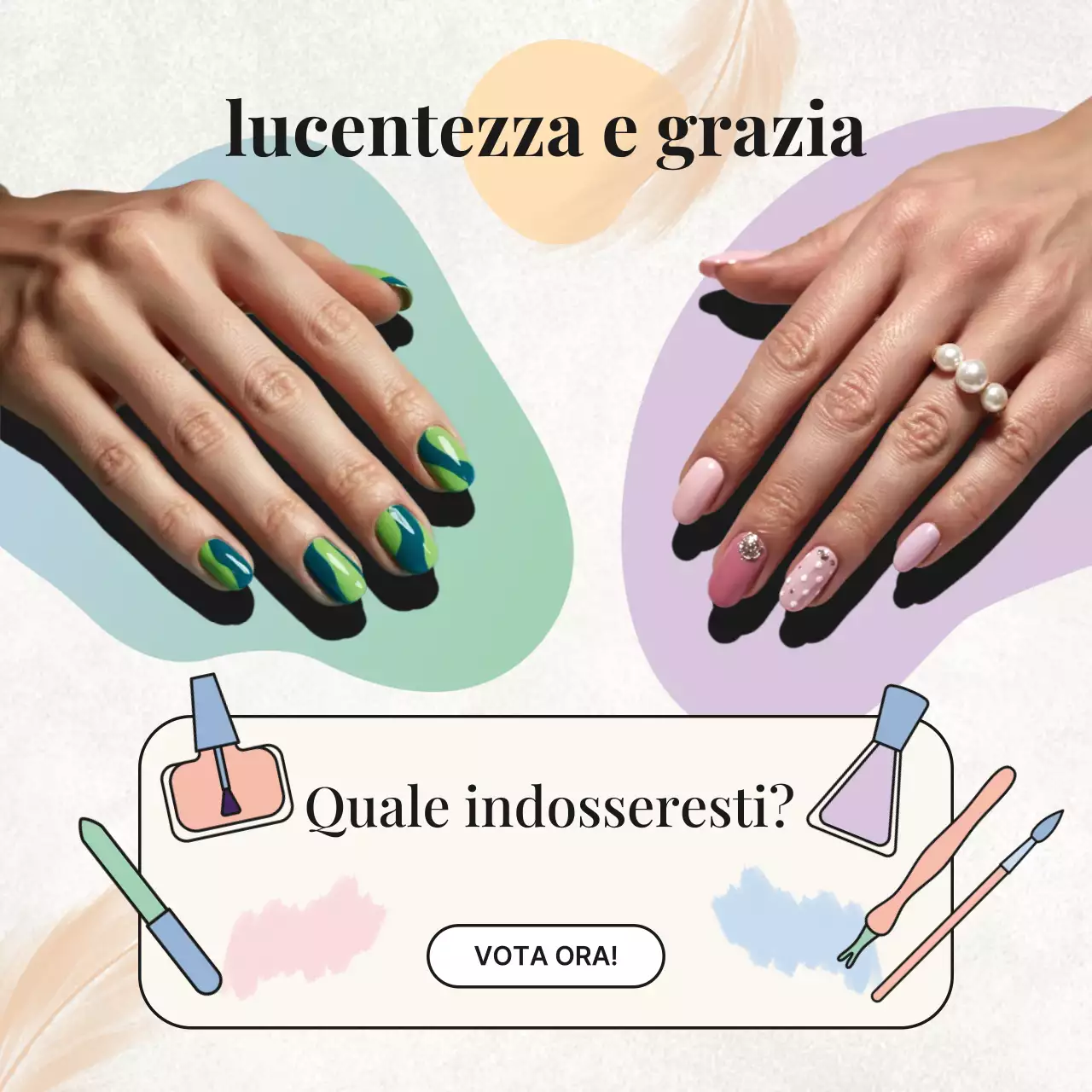 Pubblicità di unghie colorate alla moda sui social media