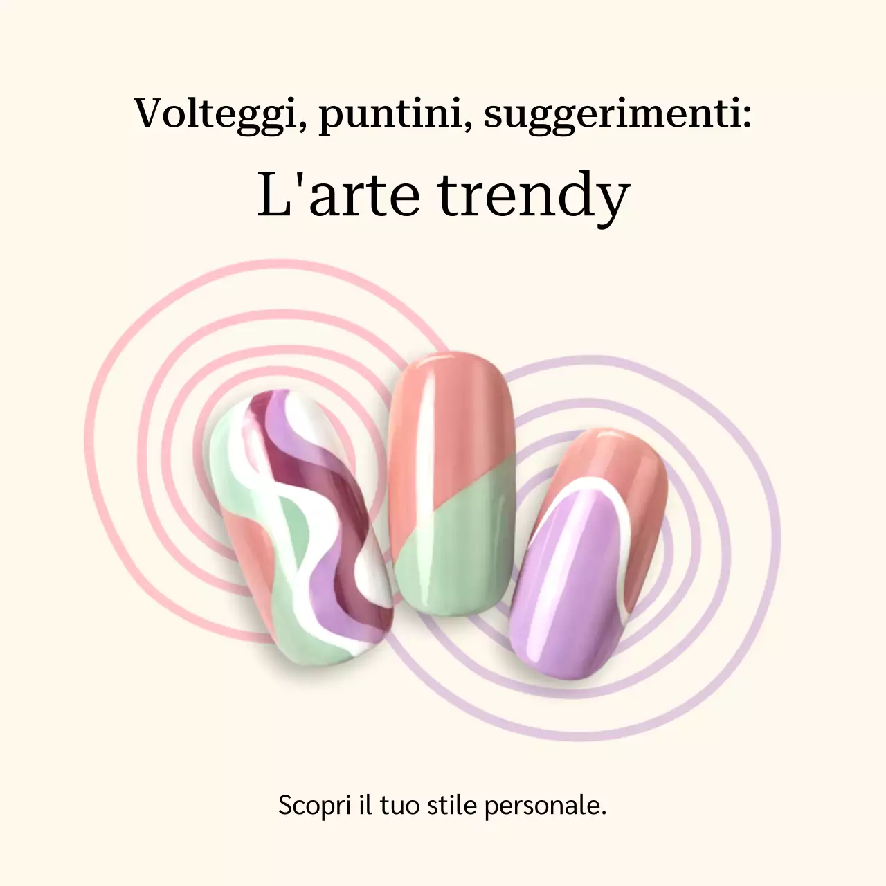 Post sui social media per la promozione di nail art moderna e colorata