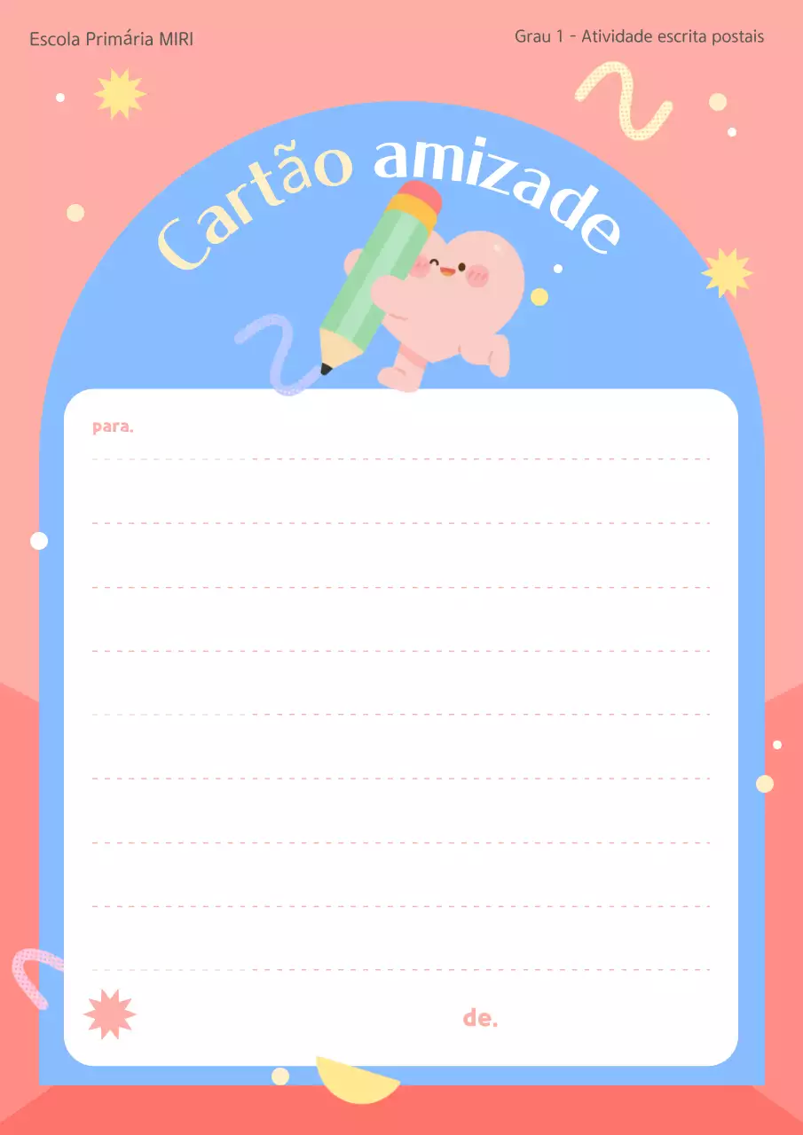 Carta de amizade adorável para bebê rosa