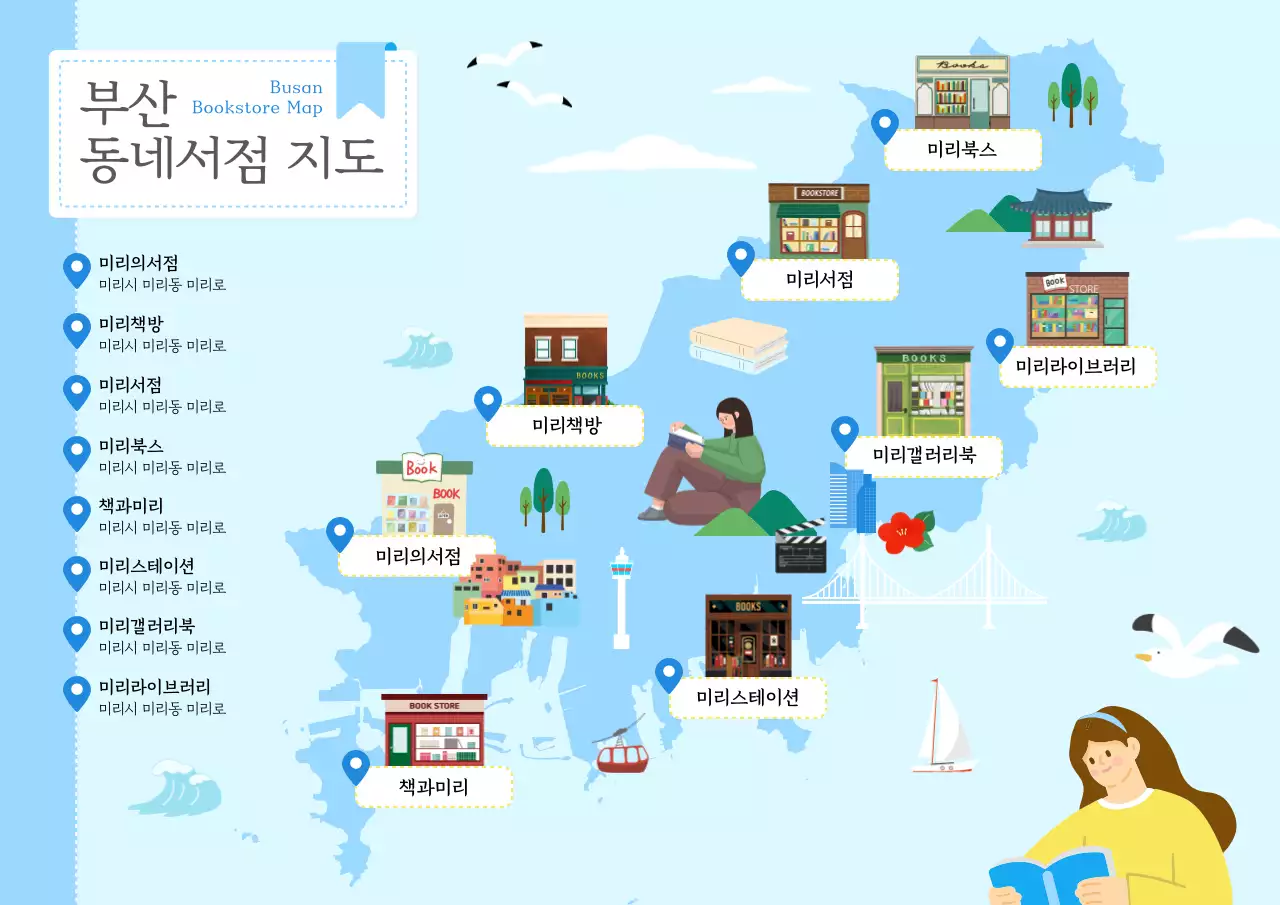 하늘색 아기자기한 지도 안내