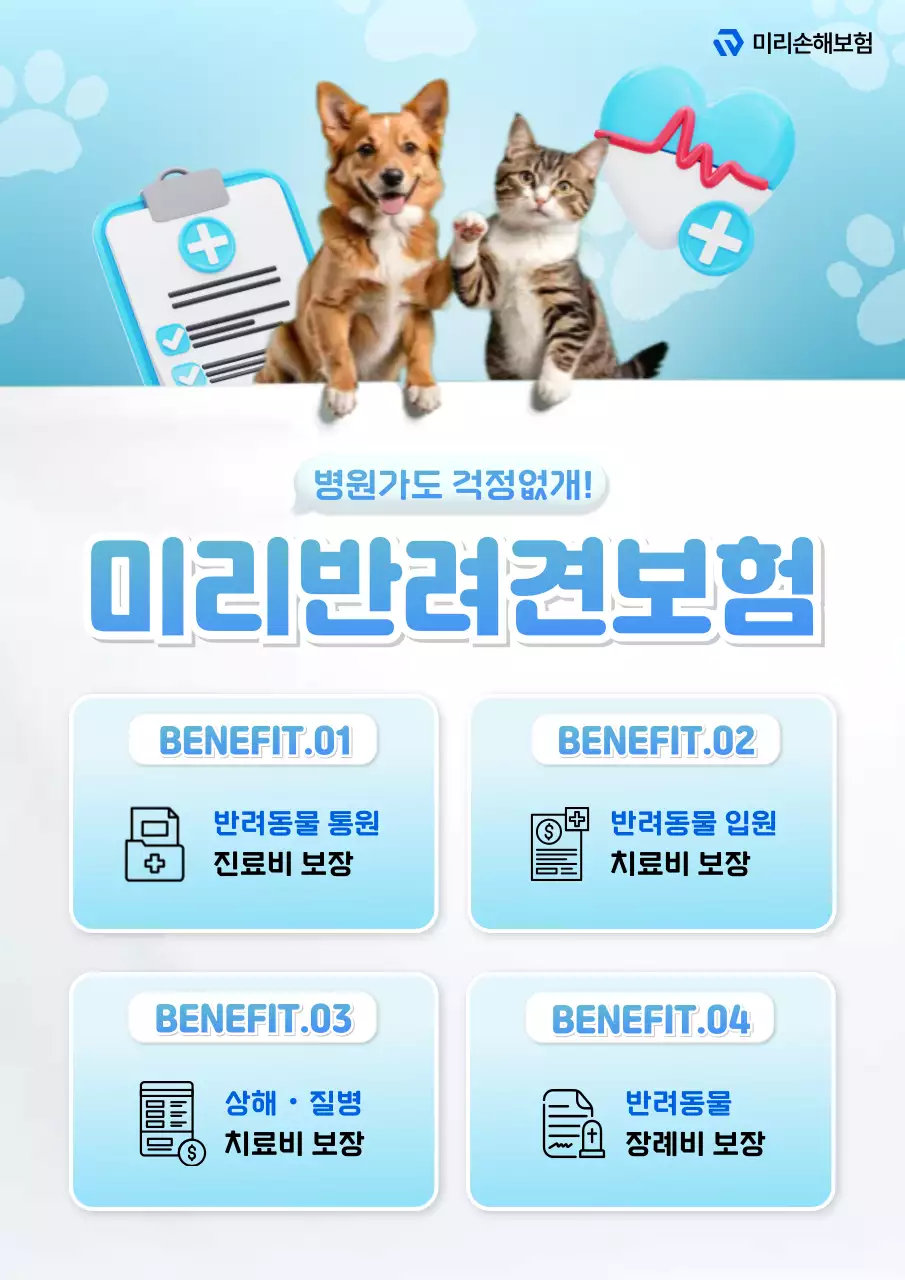 하늘색의 아기자기한 반려동물 보험 홍보