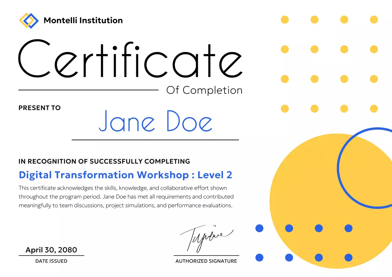 Yellow Modern Certificate Document