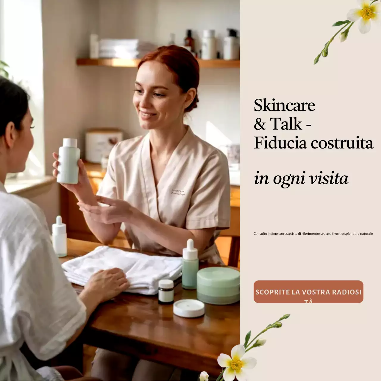 Pubblicità di prodotti per la cura della pelle beige eleganti sui social media