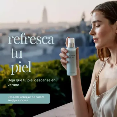 Publicidad elegante y ecológica de productos para el cuidado de la piel en redes sociales