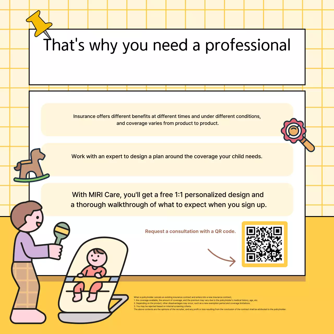 Anúncio de seguro para bebês amarelos