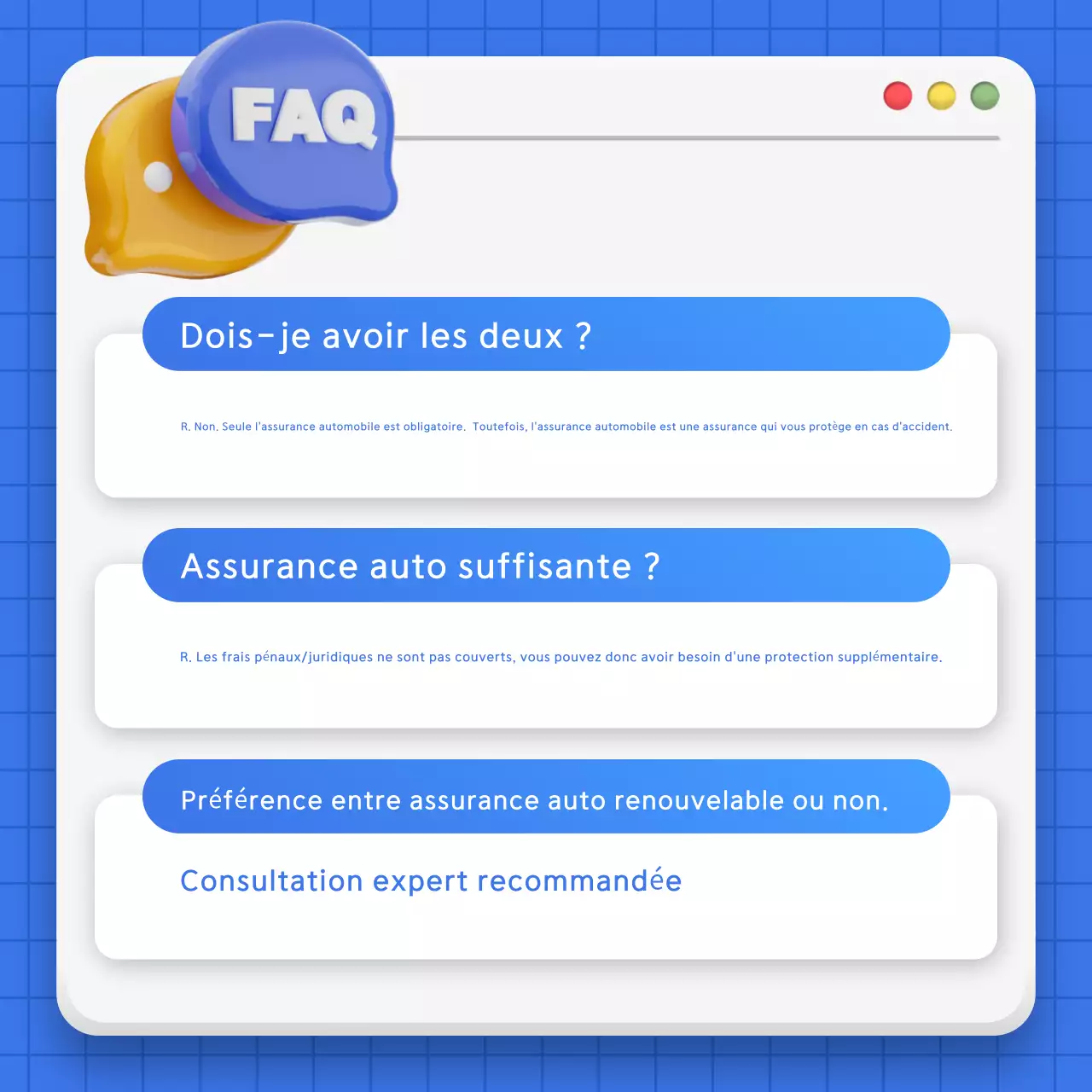 Publicité d'assurance automobile simple et bleue